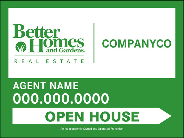 Open House Agent Sign Panel, 4mm Corrugated Plastic 18"H X 24"W