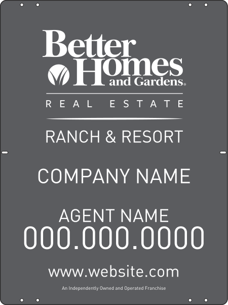 Ranch And Resort Real Estate Agent Sign Panel, 24 GA Steel 24"H X 18"W