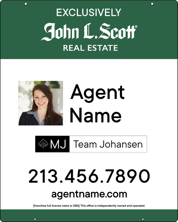 John L. Scott Hanging Agent Photo w/ Team Logo Sign Panel, 30"h x 24"w, .150 Poly