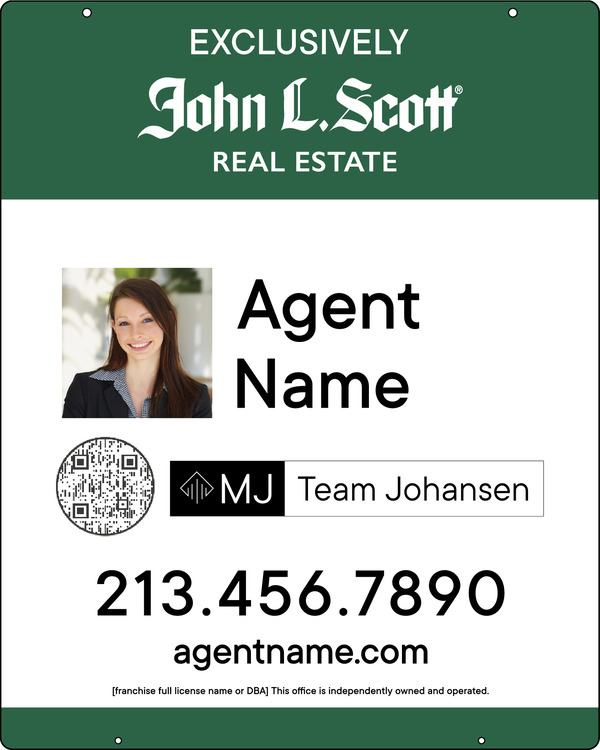 John L. Scott Hanging Agent Photo w/ QR Code &Team Logo Sign Panel, 30"h x 24"w, .150 Poly
