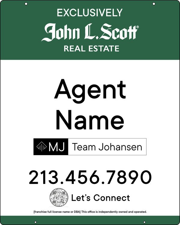 John L. Scott Hanging Agent  w/ QR Code & Team Logo Sign Panel, 30"h x 24"w, 3MM Aluminum Composite