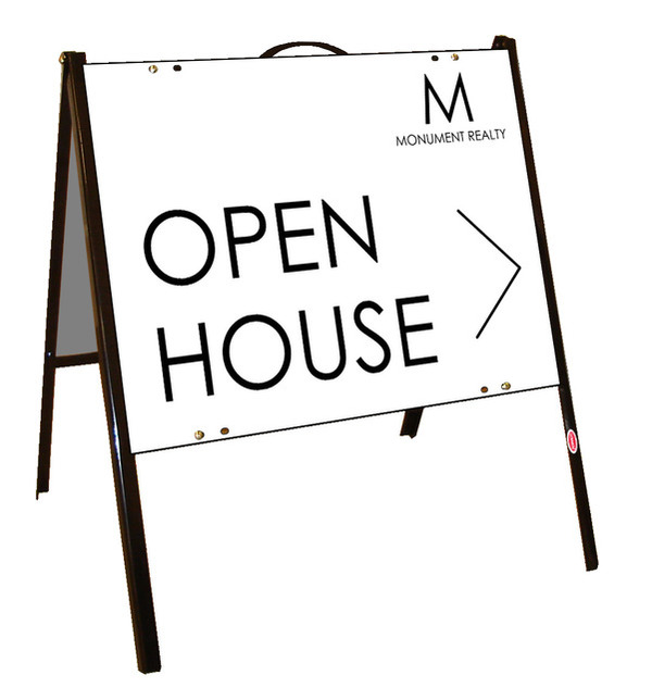 Monument Realty Angle Iron Frame and Open House Sign Panel Unit, 18"h x 24"w, Poly