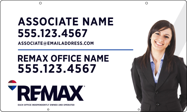 RE/MAX Hanging Associate Name w/ Cut Out Photo Sign Panel, 18"h x 30"w, 3mm Aluminum Composite