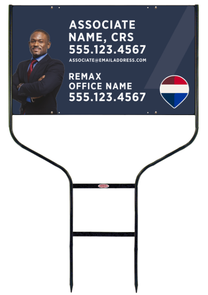 RE/MAX Round Rod Frame and Associate Name, CRS w/ Cut Out Photo Sign Photo Panel Unit, 18"h x 30"w, Steel