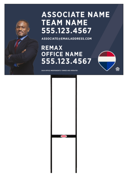 RE/MAX Sentry Round Rod H-Stake Frame and Associate Name, Team Name w/ Cut Out Photo Sign Panel, 18h x 30w, 10mm Corrugated