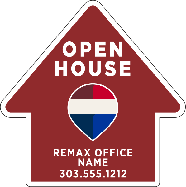 Directional Open House W/ Office Name Sf Arrow Shape Sign Panel, 19.5"H X 19.375"W