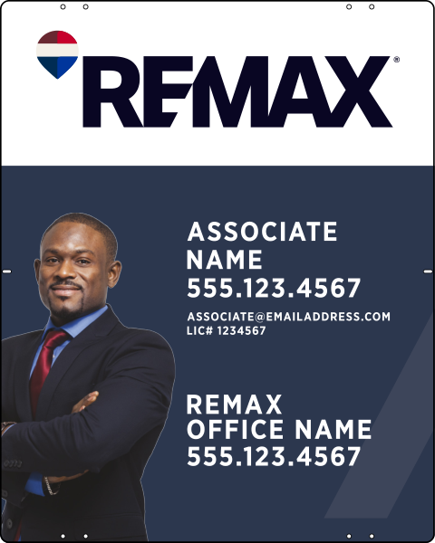 RE/MAX Associate Name w/ License Number & Cut Out Photo Sign Panel, 30"h x 24"w, .040 Aluminum