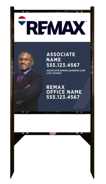 RE/MAX Reflective Angle Iron Frame and Associate Name w/ License Number & Cut Out Photo Sign Unit,  30"h x 24"w, .040 Aluminum