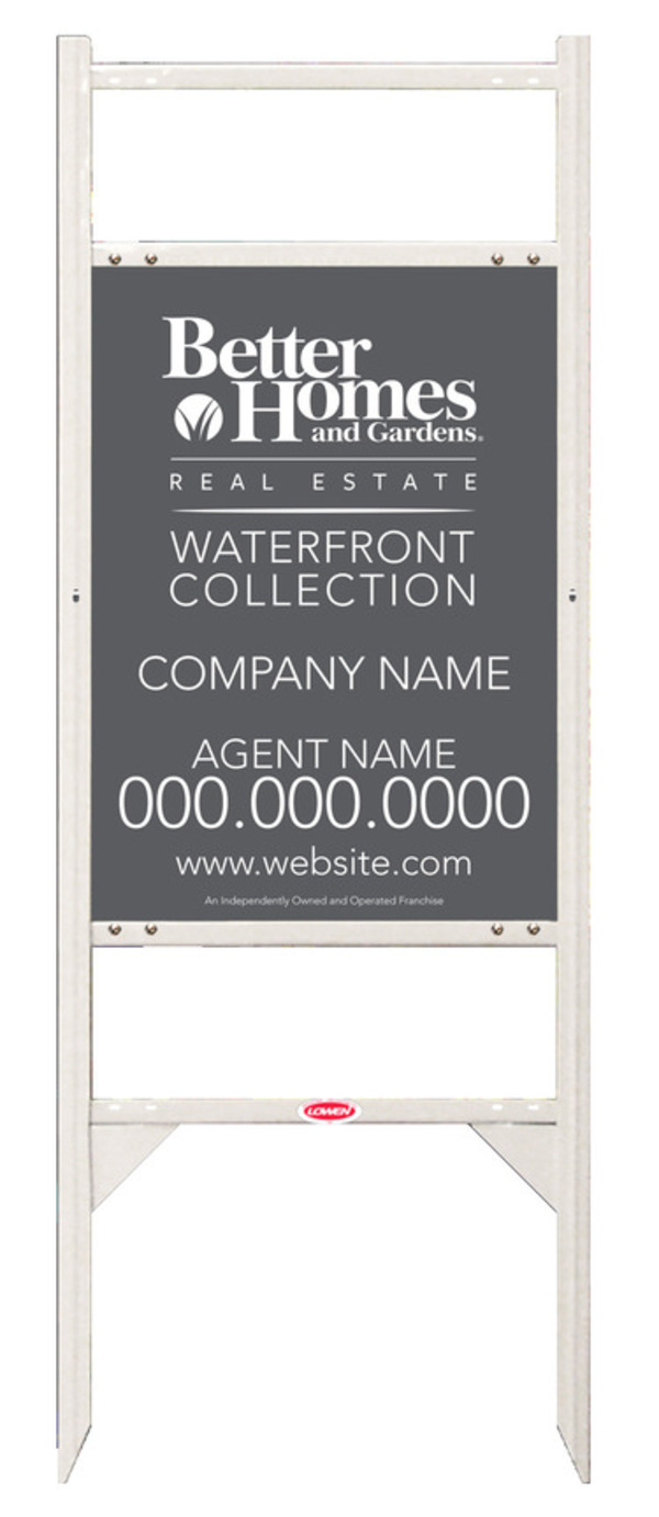 Waterfront Collection angle iron sign frame and agent panel unit with two rider inserts, 24 GA steel 24h x 18w