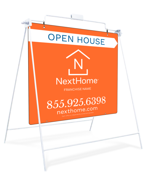 Open House Office White Swinging A-Frame and Sign Panel Unit, 24h x 24w, PVC