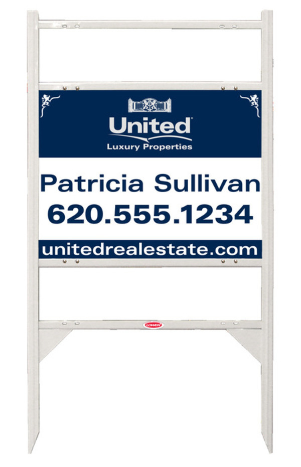 real estate Luxury Properties Agent angle iron sign frame and panel unit with two rider inserts, 24ga steel 18h x 24w
